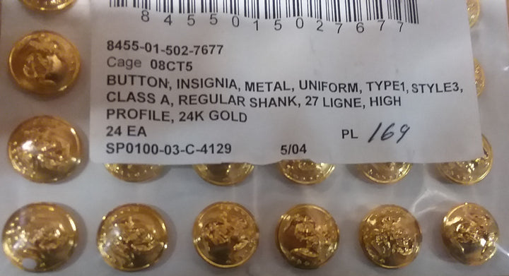GI USMC 24K Gold Plated Buttons- Pack of 24