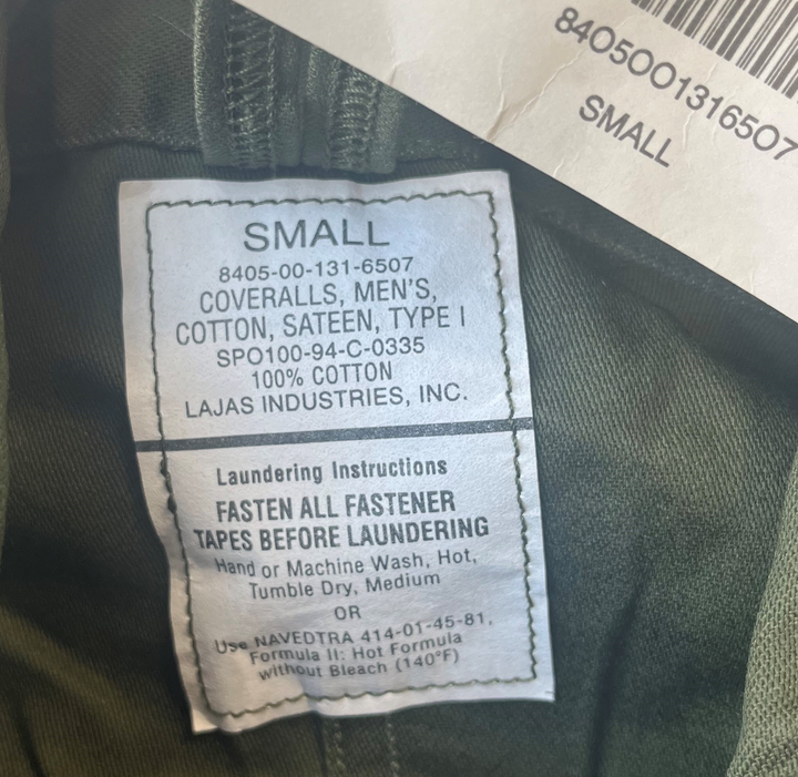 G.I. Vintage Cotton Sateen Type 1 Utility Coverall W/ Velcro Closure, OD